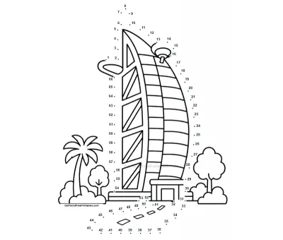 Burj Al Arab free dot-to-dot printable worksheet for Ages 6-10