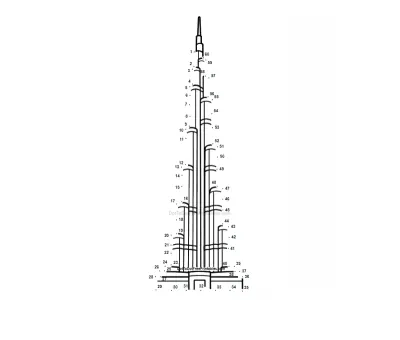 Burj Khalifa free dot-to-dot printable worksheet for Ages 5-9