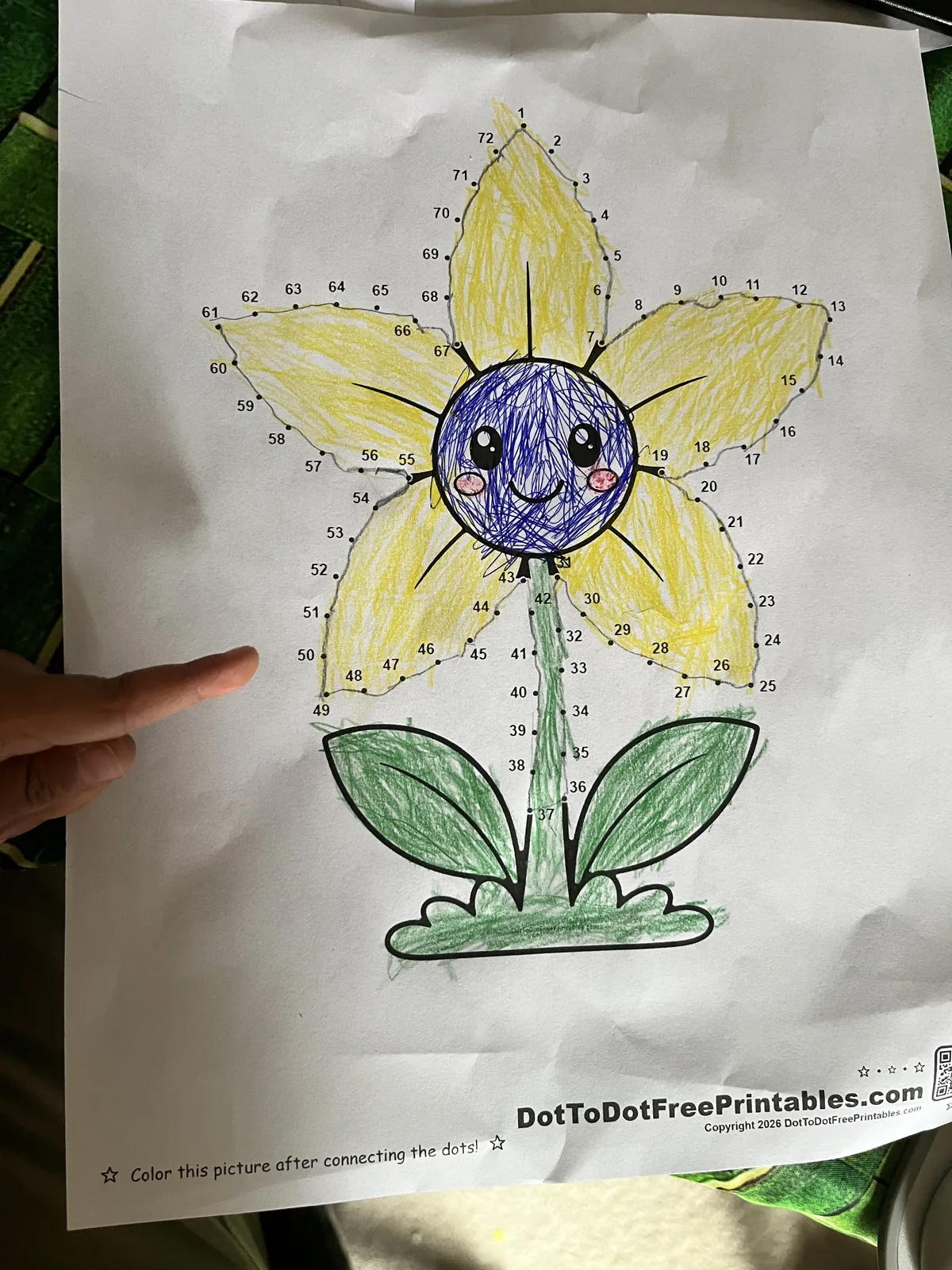 Completed Periwinkle Flower Dot to Dot Printable