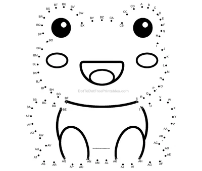 Smiling frog mid-hop, its round body ringed by 82 printable dots