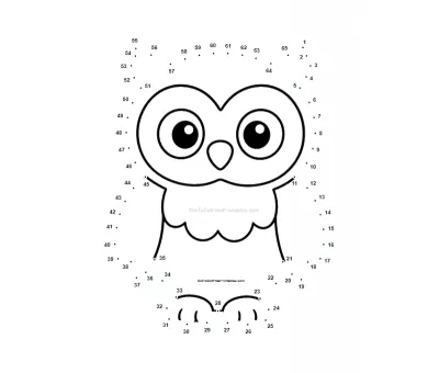 بومة لطيفة dot-to-dot printable puzzle preview - connect 1 to 65 dots