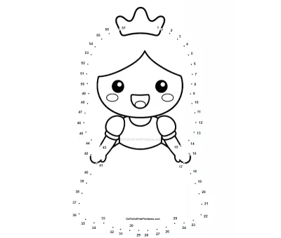Cute Princess dot-to-dot printable puzzle preview - connect 1 to 57 dots