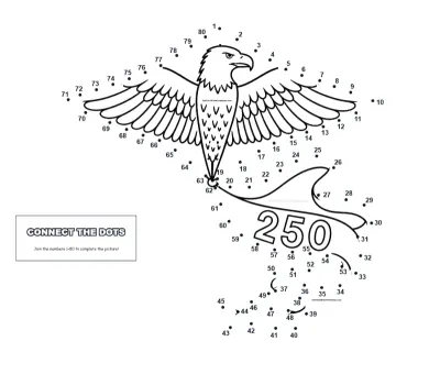Eagle kite banner America 250 dot-to-dot printable worksheet - free download for kids ages 5-9