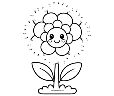 Layered camellia bloom on an easy 45-dot connect the dots printable for young kids