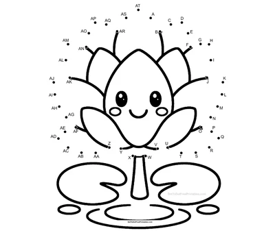 Open lotus flower floating on a calm 46-dot free dot to dot printable