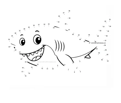 Great white shark gliding through the water, its sleek body outlined by 64 printable numbered dots