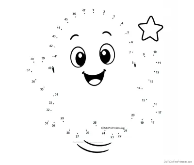 Friendly smiling ghost with a star surrounded by 47 numbered dots