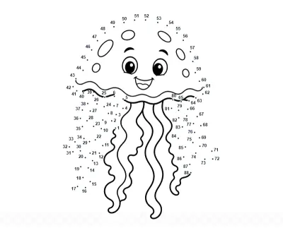 Jellyfish free dot-to-dot printable worksheet for Ages 6-9