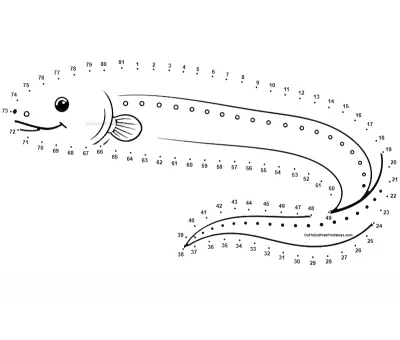 Electric eel outlined by 81 numbered dots in a horizontal printable puzzle