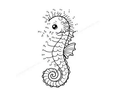 Seahorse dot-to-dot printable puzzle preview - connect 1 to 35 dots