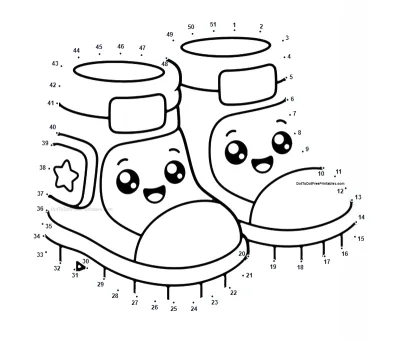 Pair of smiling astronaut boots revealed by a 51-dot printable puzzle