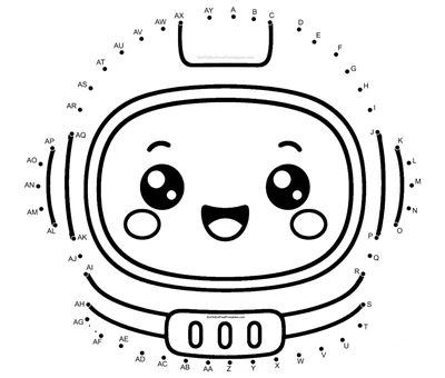 Smiling astronaut helmet in a 51-dot printable connect-the-dots puzzle