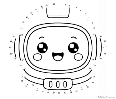 Smiling astronaut helmet in a 51-dot printable connect-the-dots puzzle