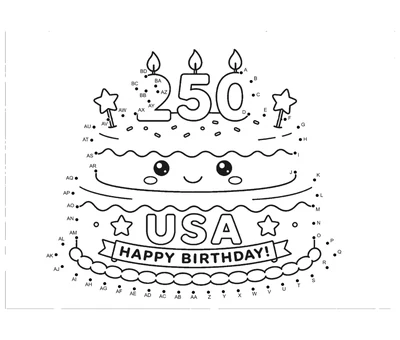 Layered patriotic birthday cake frosted together from 56 printable dots