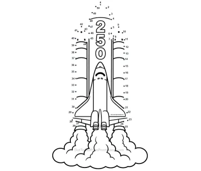 America 250 space shuttle dot-to-dot printable worksheet - free download for kids ages 4-8