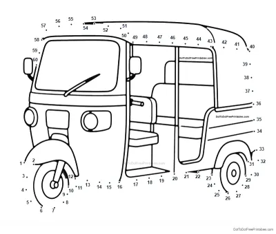 Three-wheeled auto rickshaw outlined by 60 numbered dots