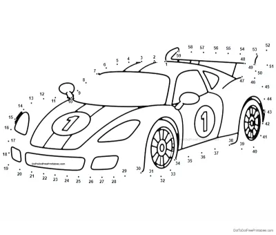 Low racing car with a rear wing outlined by 59 numbered dots